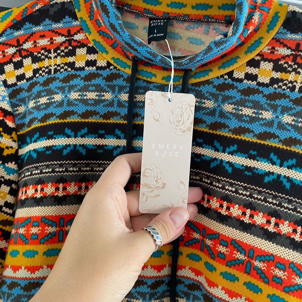 Emery Rose Multicolor Patterned Hoodie